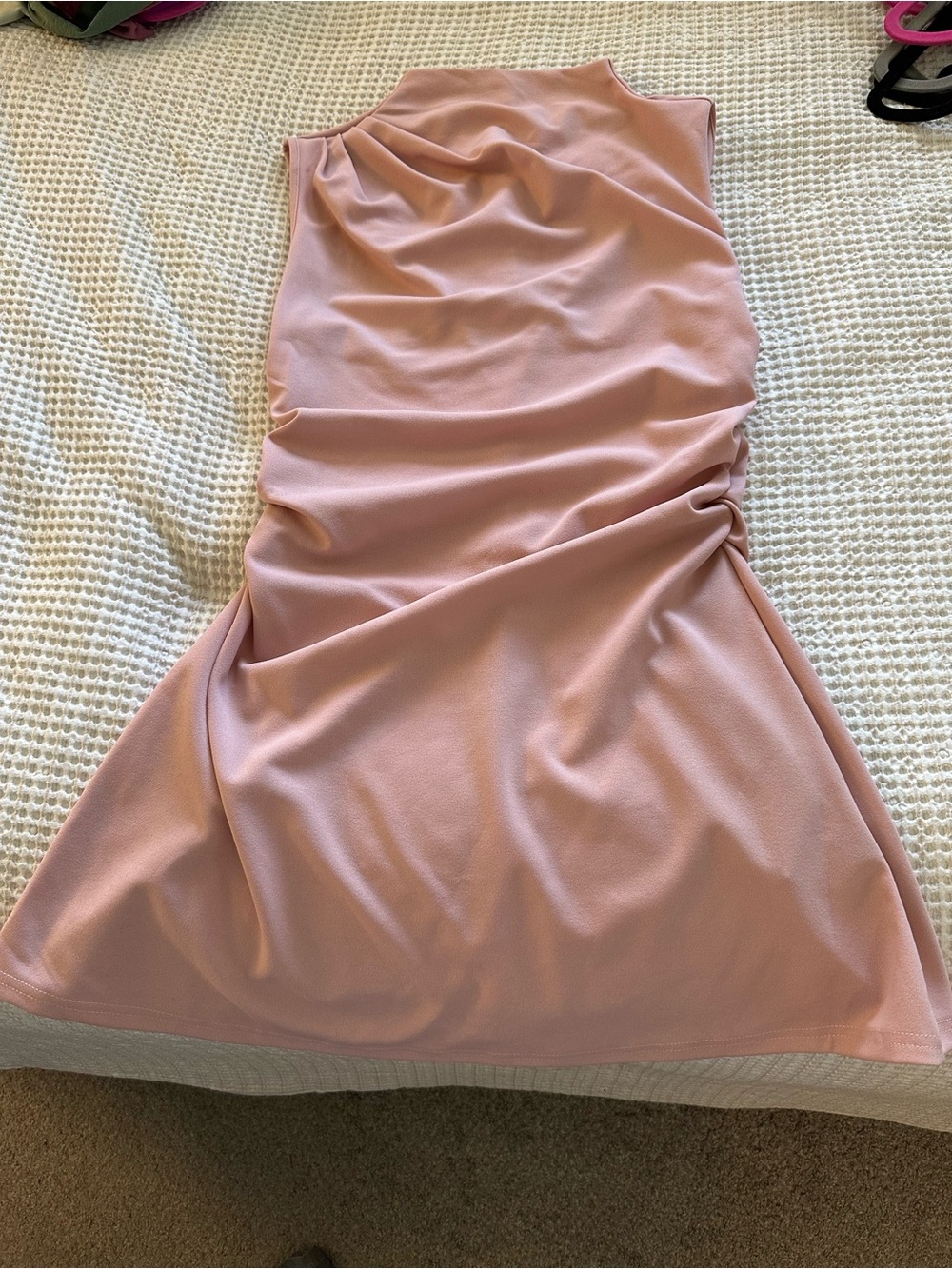 Sleeveless Pink Ruched Fit-and-Flare Dress